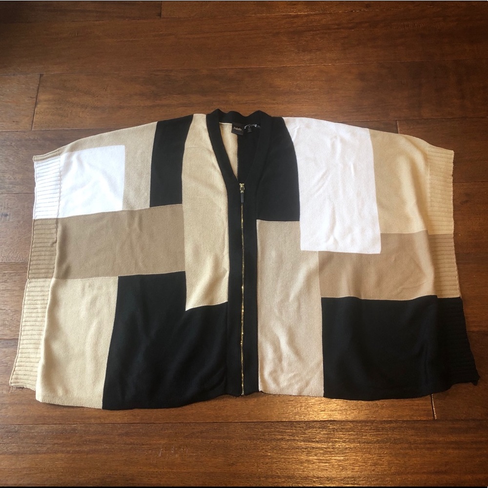 Color block zip up sweater poncho